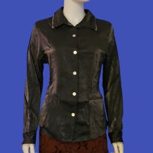 Vtg 1990s DRAPER'S & DAMON'S Gunmetal Metallic Disco Holiday Button Down Shirt